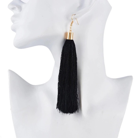 ‼️3/$30 Boho Black Tassel Long Gold Earrings - Picture 2 of 3